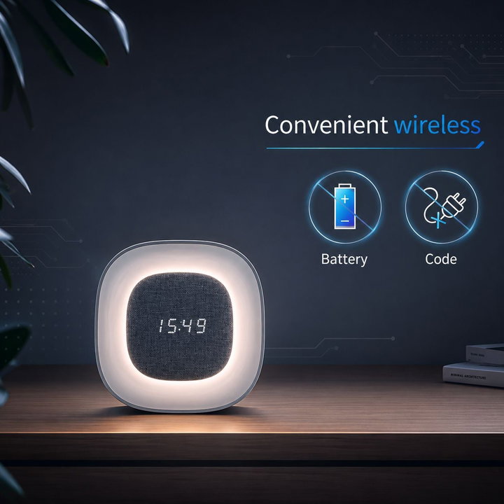 Sveglia Wireless Multifunzione con Luce Notturna Regolabile - Techly IC-CLOCK-56WH