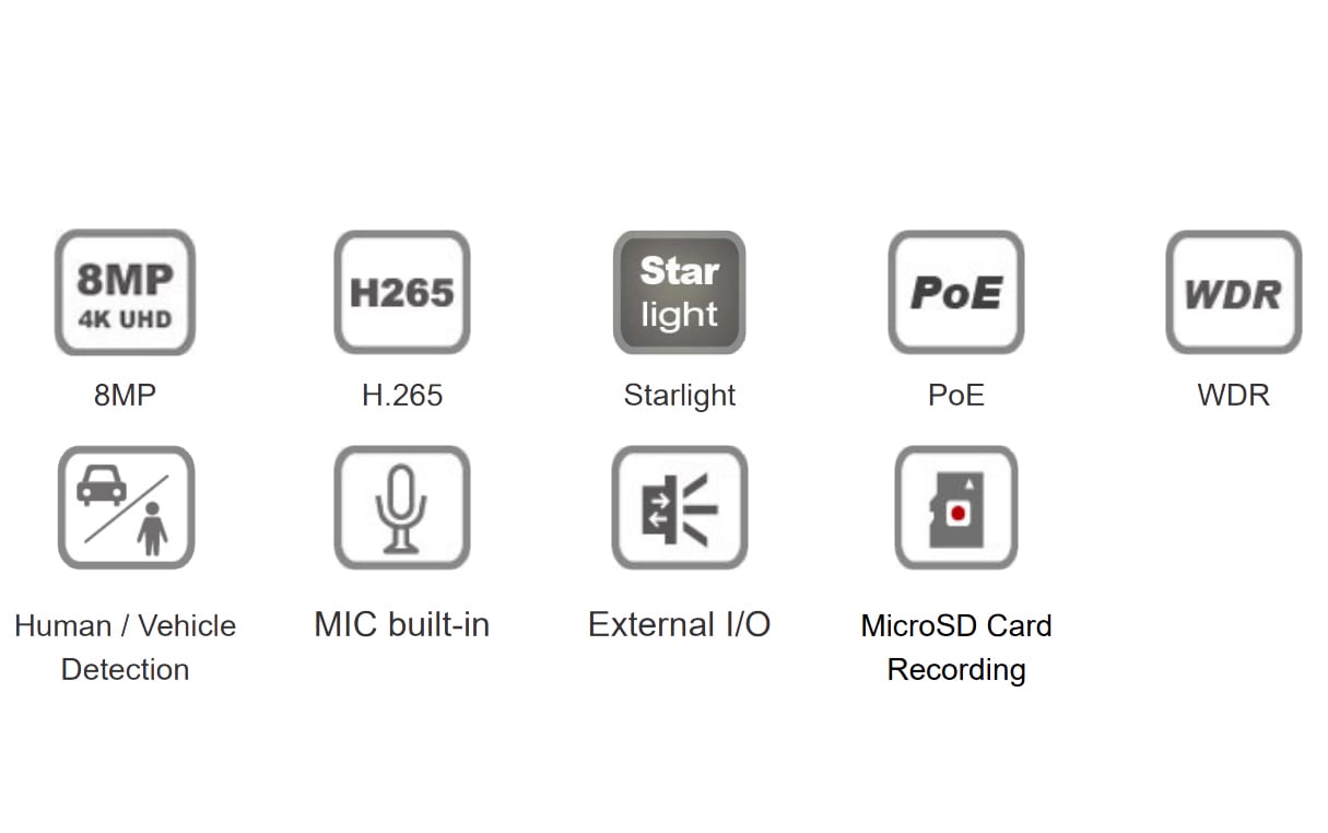 Telecamera IP Bullet IR H.265 da 8MP Rilevamento Basato su AI, DGM8109SVAT - Avtech IC-DGM8109