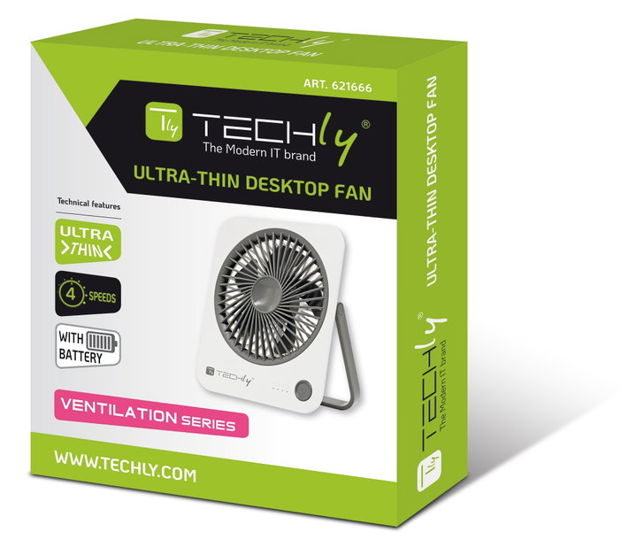 Ultra Slim Foldable Portable Desk Fan 4 Speeds - Techly IC-FAN-DSK1WG