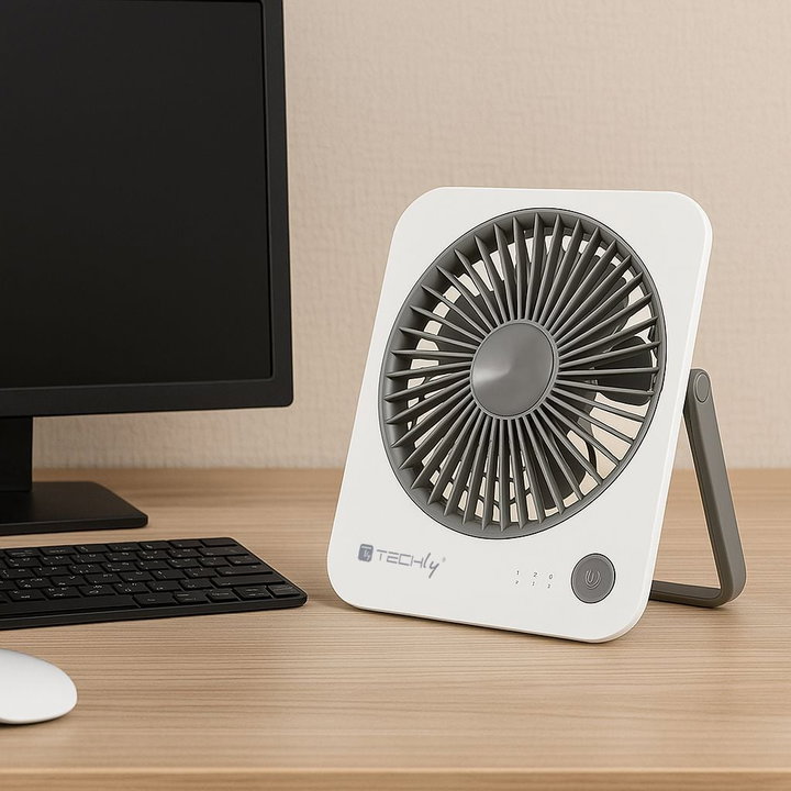 Ultra Slim Foldable Portable Desk Fan 4 Speeds - Techly IC-FAN-DSK1WG