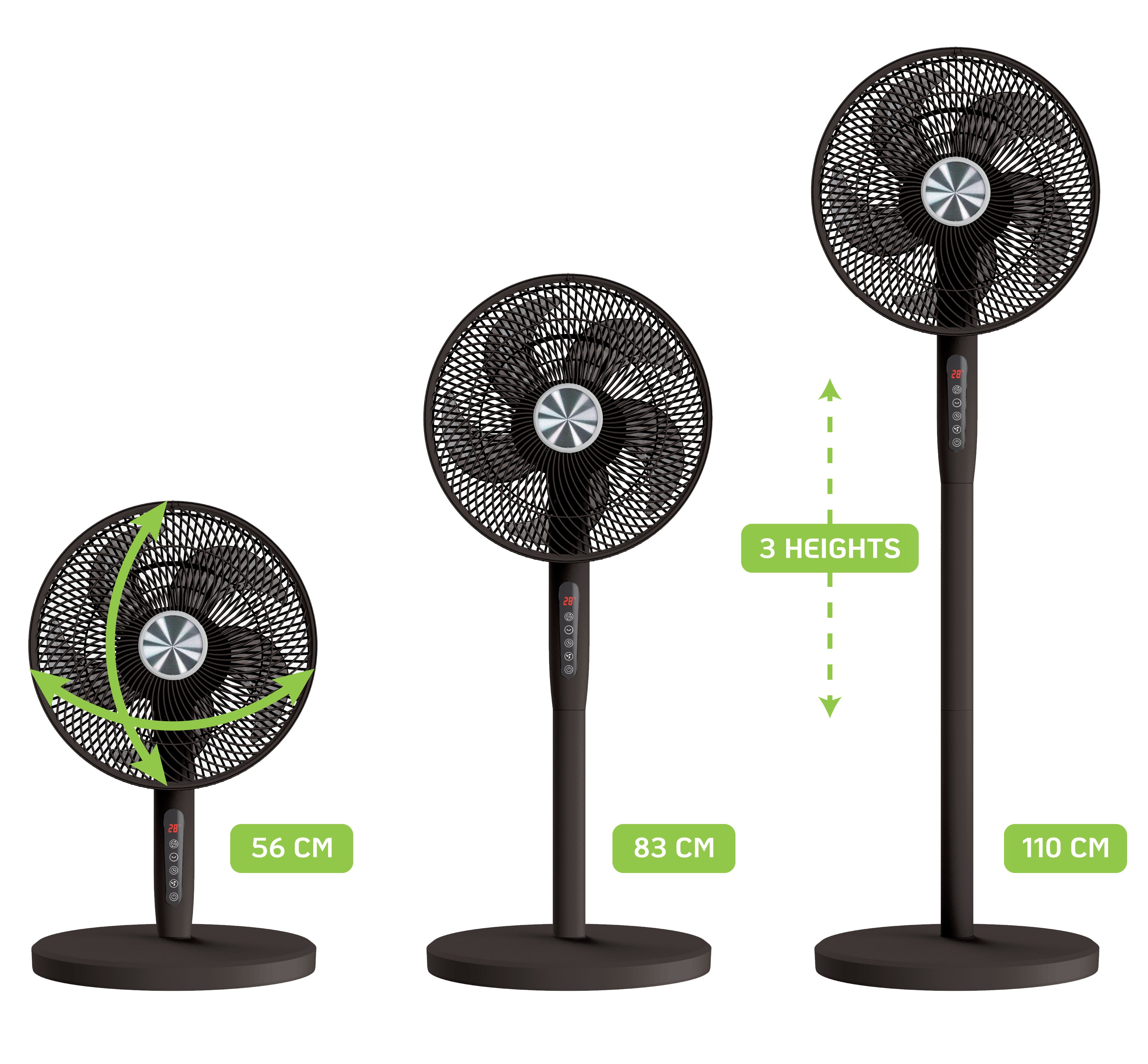 12 ' 2 Fan in 1 with 3 Fan Heights 12 Speed with Remote Reel to 720 ° and Timer - Techly IC-FAN-FLS 2 BK