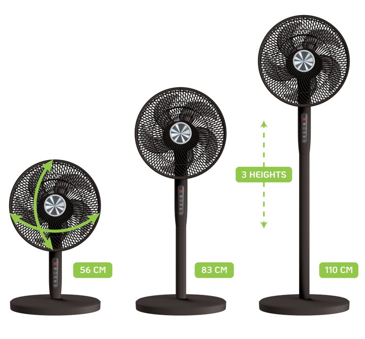 Fan 12'' 2 in 1 Floor stand 3 Heights 12 Speeds Remote control Oscillation 720° Timer - Techly IC-FAN-FLS2BK