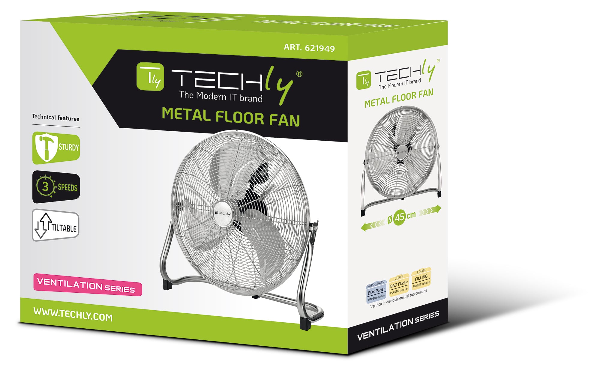 Industrial Floor Fan 45 cm 3 Speed 110 W - Techly IC-FAN-IND 18 S