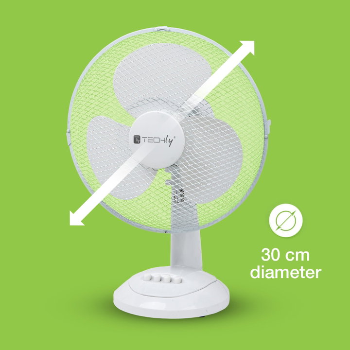 Ventilatore Rotante da Tavolo Diametro 30 cm a 3 Velocità - Techly IC-FAN-TAB12W