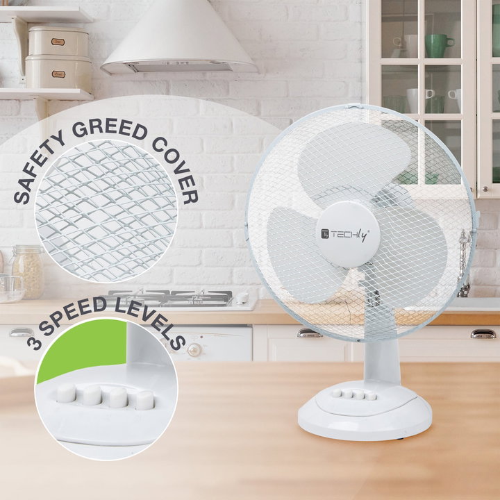 Ventilatore Rotante da Tavolo Diametro 30 cm a 3 Velocità - Techly IC-FAN-TAB12W