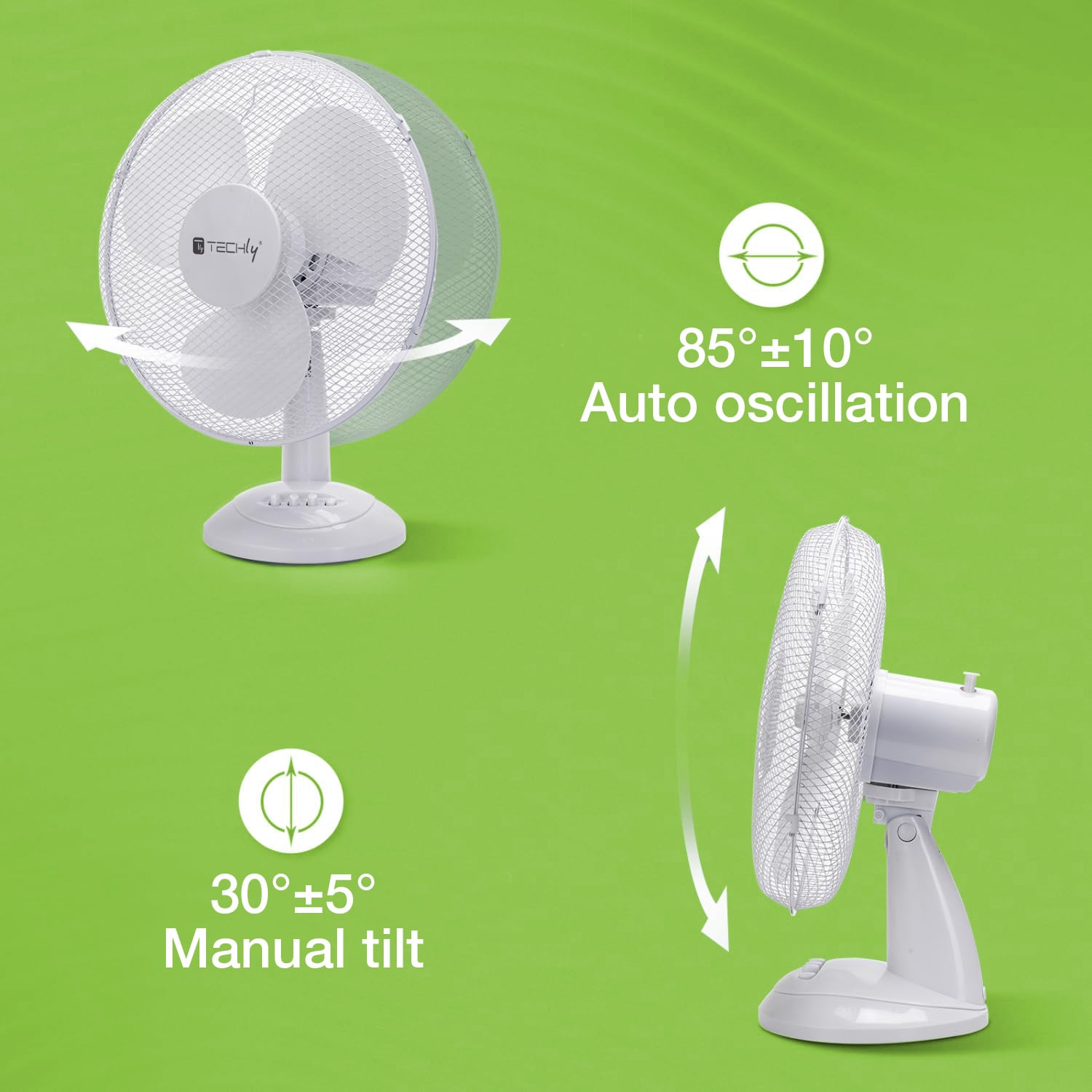 Ventilatore Rotante da Tavolo 30 cm 3 Velocità - Techly IC-FAN-TAB12W