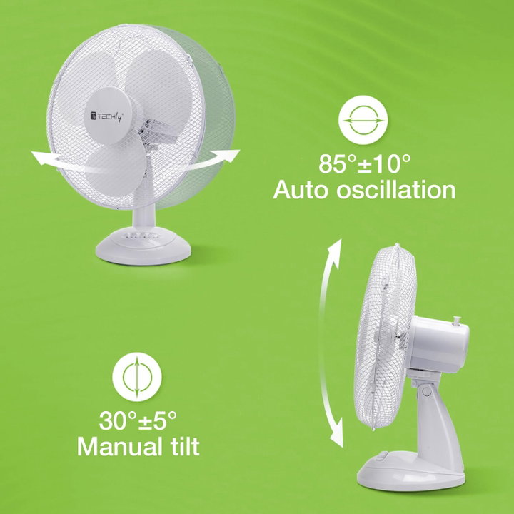 Ventilatore Rotante da Tavolo Diametro 30 cm a 3 Velocità - Techly IC-FAN-TAB12W