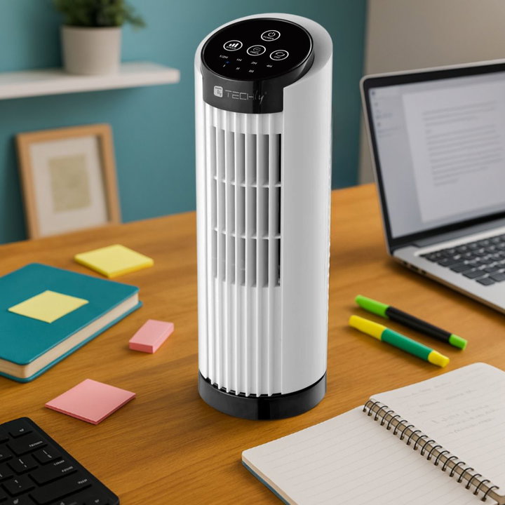 Mini Tower Fan 13'' 3 Speeds Touch Oscillation 70° Timer - Techly IC-FAN-TF1