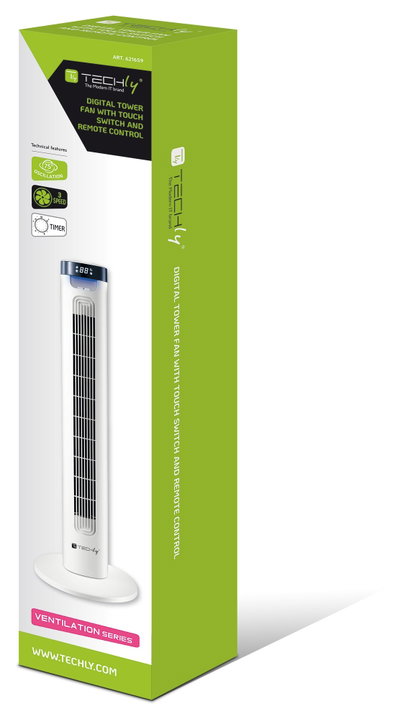 Floor Tower Fan 36'' 3 Speeds Remote Control Oscillation 75° Timer - Techly IC-FAN-TF2