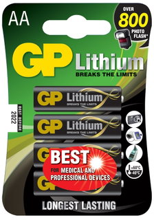 Blister 4 AA lithium batteries 1,5V/15LF Longest Lasting - GP Batteries IC-GP103154