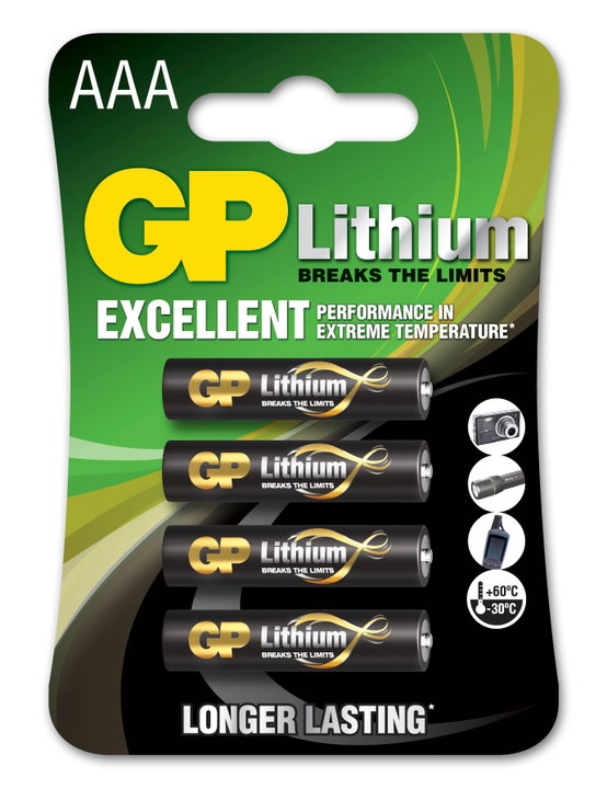 Blister 4 batterie litio mini stilo AAA 1,5V/24LF Longest Lasting - GP Batteries IC-GP103173