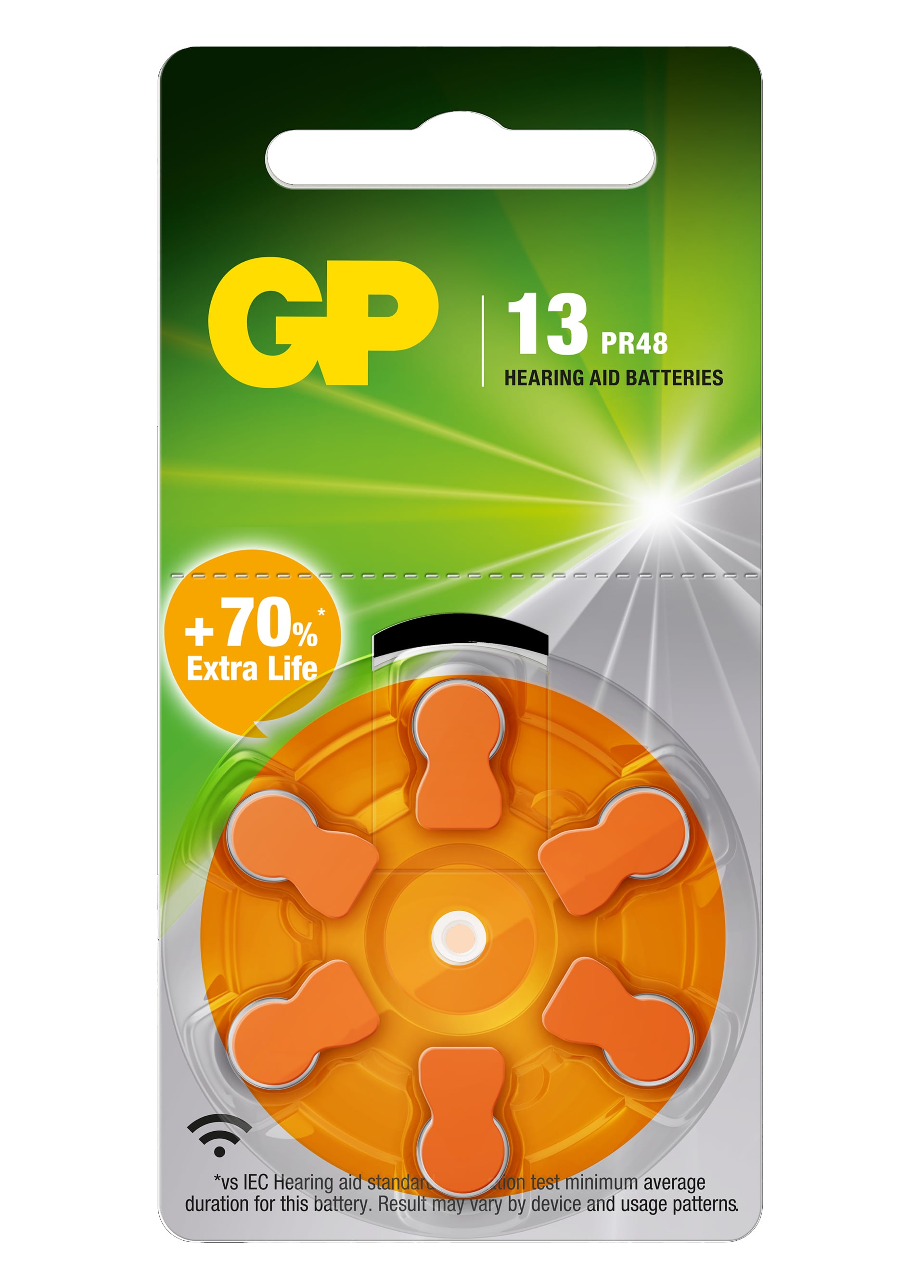 Blister 6 PR48 ZA13 AC13 DA13 Button Batteries for Hearing Aids - GP Batteries IC-GP103249