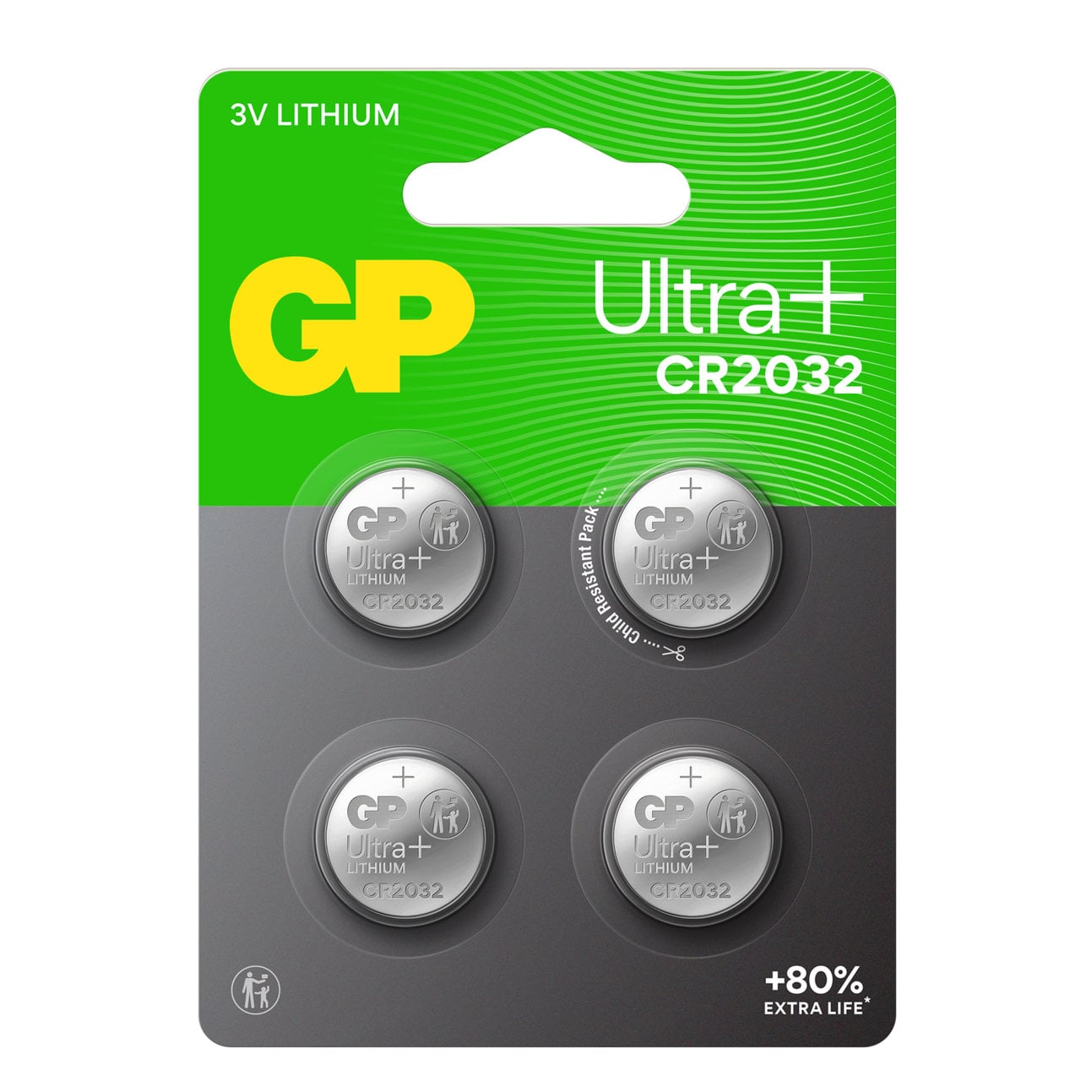 Blister 4 Button Lithium Batteries 3 V Long Duration CR 2032 - GP Batteries IC-GP 103399