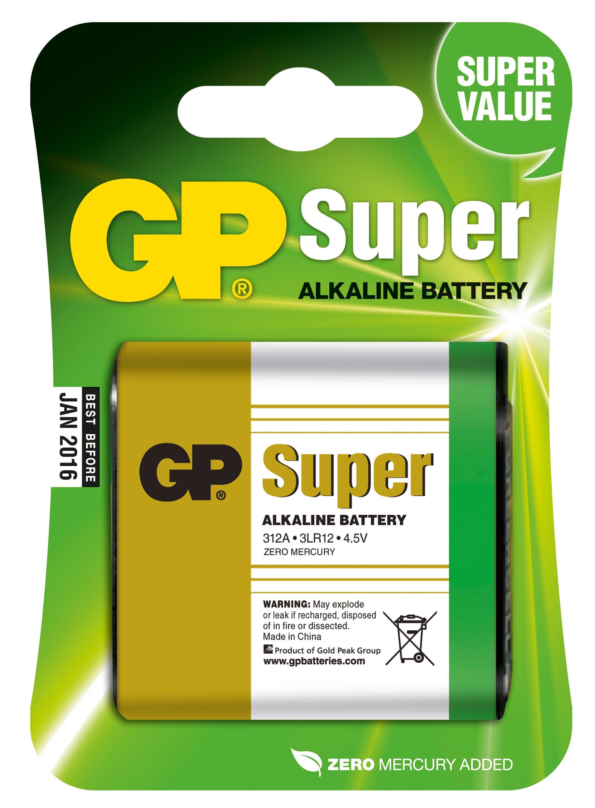 Blister 1 Battery 4,5 V GP Super 312 A 3 LR 12 - GP Batteries IC-GP 151031