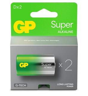 Pack of 2 GP Super Alkaline Batteries Torch D 13A/LR20 - GP Batteries IC-GP151425