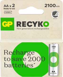 Blister 2 Rechargeable AA Batteries 2100 mAh GP ReCyko - GP Batteries IC-GP201239