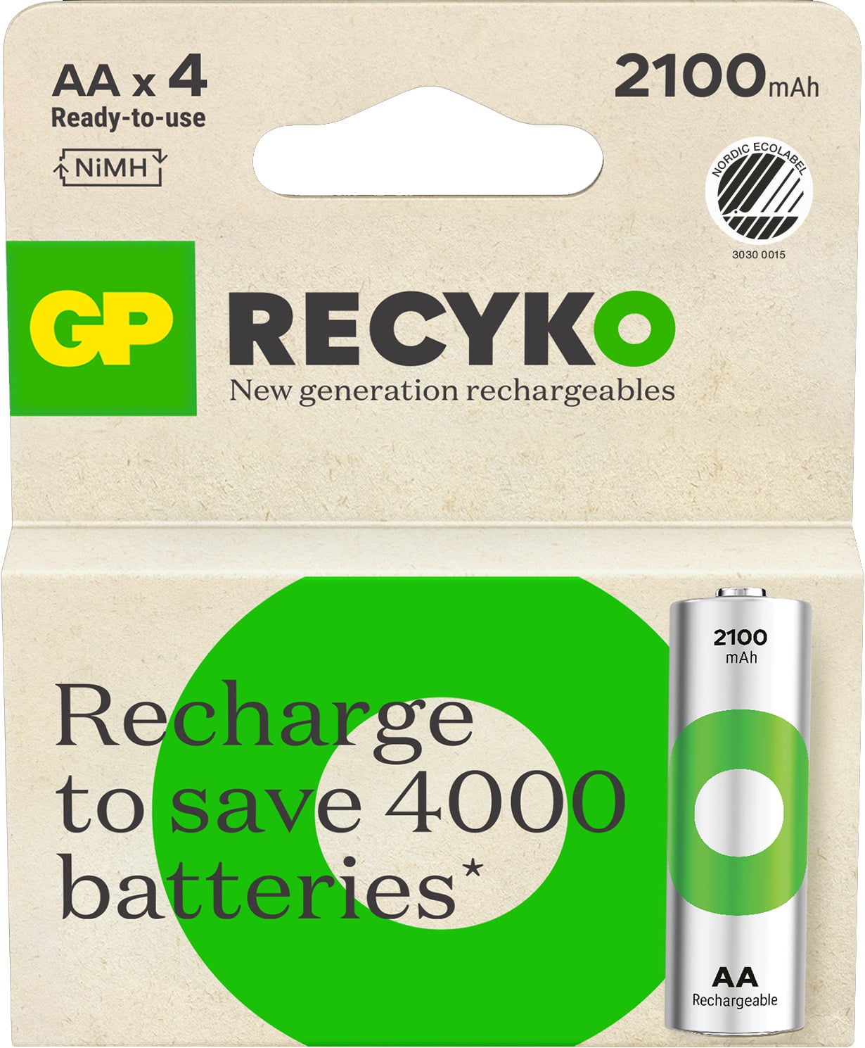 Blister 4 Batterie Ricaricabili AA Stilo 2100 mAh GP ReCyko - GP Batteries IC-GP201240