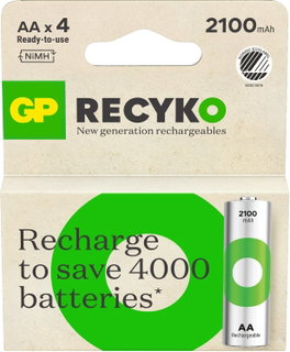 Blister 4 Rechargeable AA Batteries 2100 mAh GP ReCyko - GP Batteries IC-GP201240