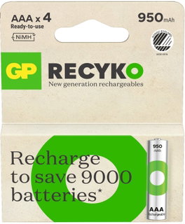 Blister 4 Batterie Ricaricabili AAA 950 mAh GP ReCyko - GP Batteries IC-GP201242