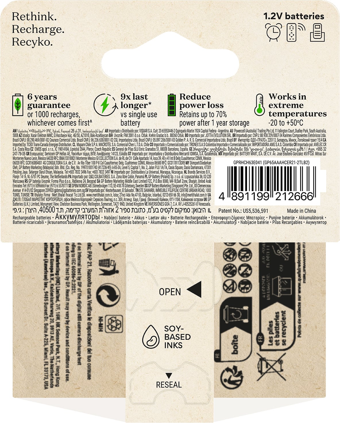 Blister 2 Batterie Ricaricabili Mini Stilo AAA 650 mAh GP Recyko - GP Batteries IC-GP201248