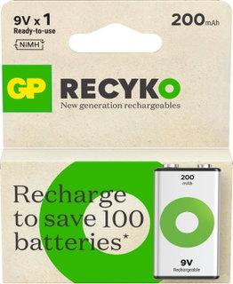 Blister 1 Batteria Ricaricabile 9V 200 mAh GP ReCyko - GP Batteries IC-GP201251