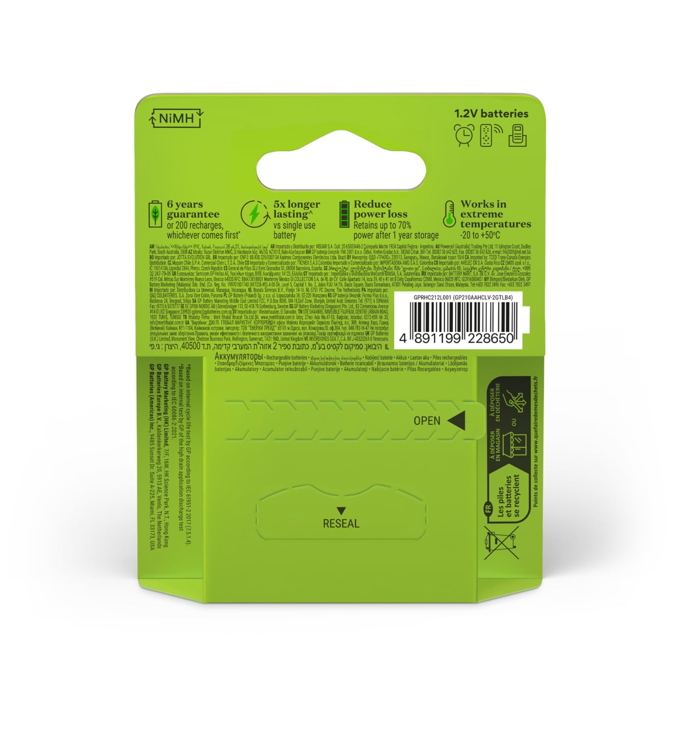 Blister 4 Batterie Ricaricabili AA Stilo 2100 mAh GP ReCyko - GP Batteries IC-GP201258