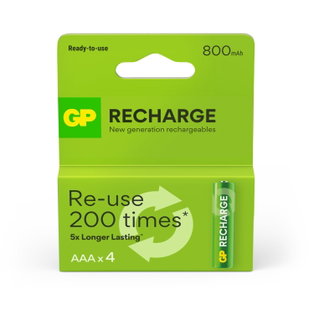 Blister 4 AAA Mini Stilo Rechargeable Batteries 800 mAh GP ReCyko - GP Batteries IC-GP201259
