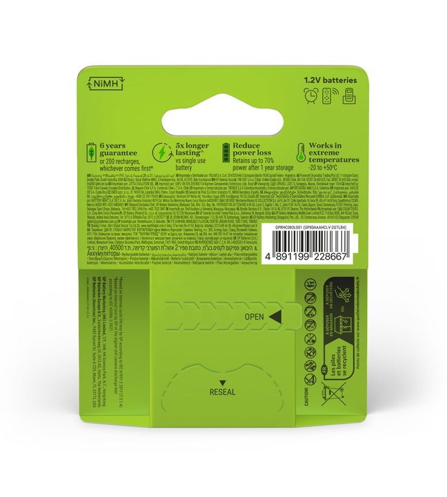 Blister 4 Batterie Ricaricabili AAA Mini Stilo 800 mAh GP ReCyko - GP Batteries IC-GP201259