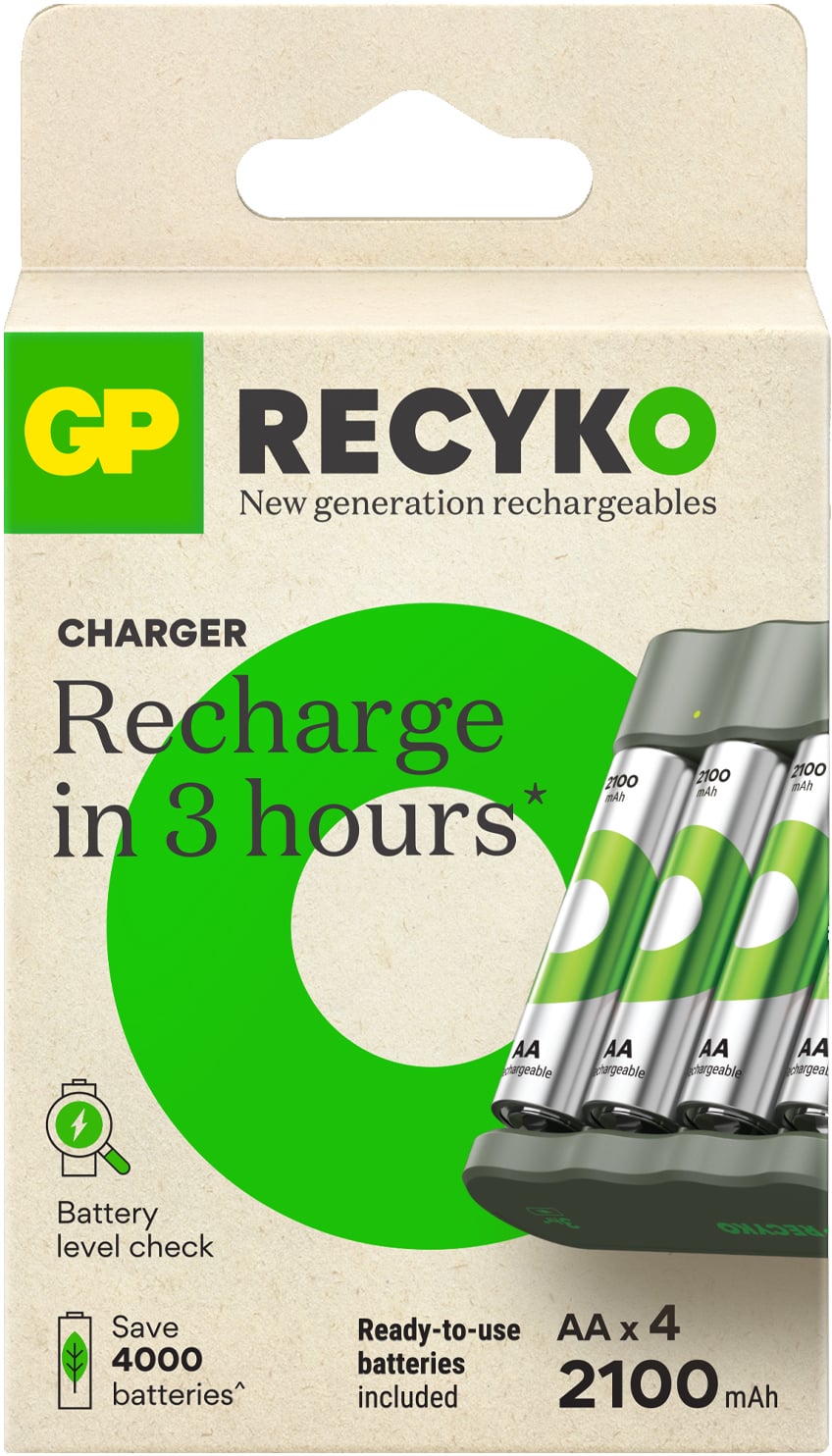 Caricabatterie per AA e AAA con 4 Batterie AA NiMH da 2100 mAh Incluse - GP Batteries IC-GP202261