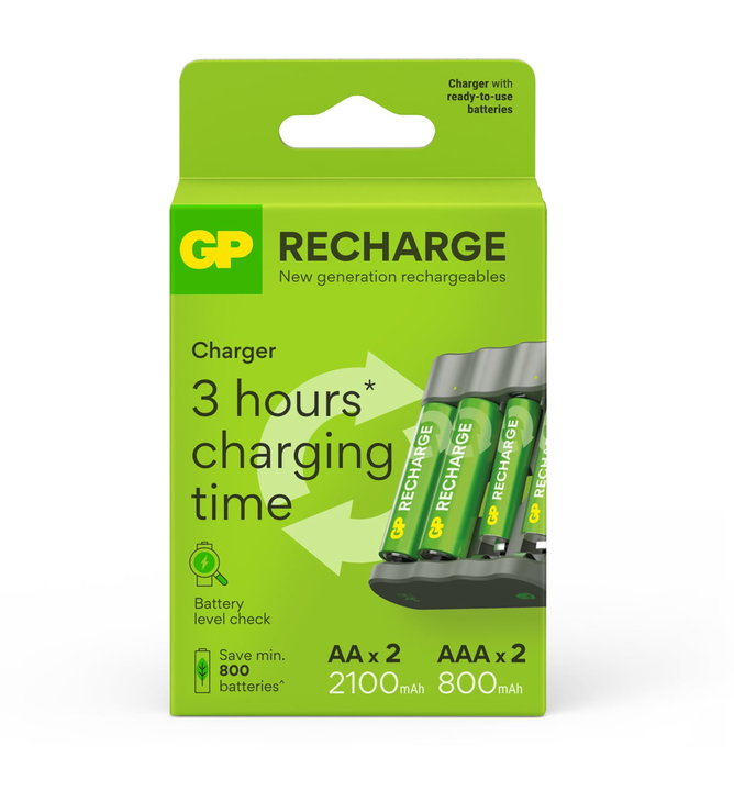 Caricabatterie per AA e AAA con 2 Batterie AA e 2 Batterie AAA Incluse - GP Batteries IC-GP202270