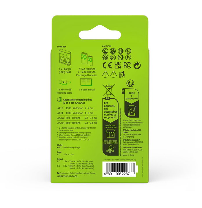 Caricabatterie per AA e AAA con 2 Batterie AA e 2 Batterie AAA Incluse - GP Batteries IC-GP202270