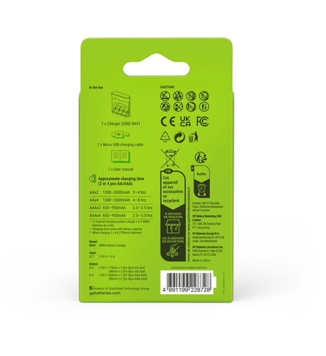 Caricabatterie per AA e AAA senza Batterie - GP Batteries IC-GP202271