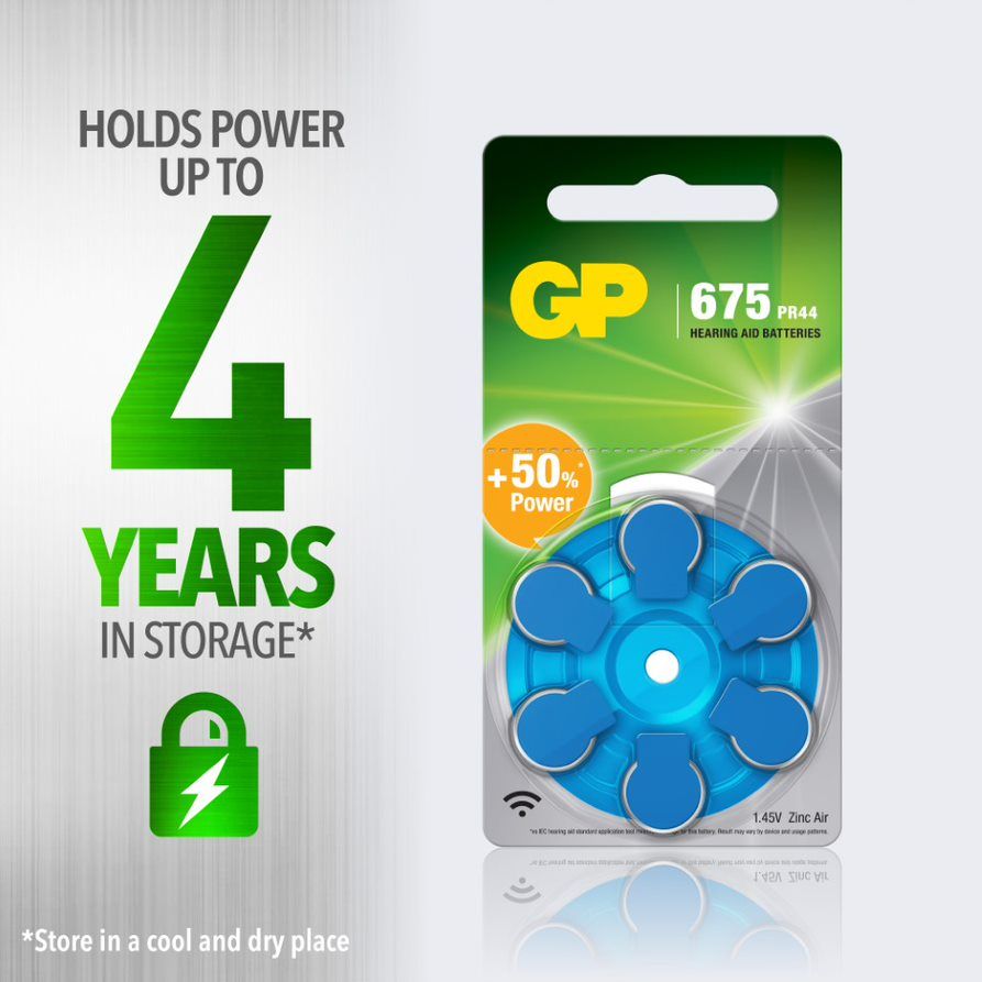 Blister 6 Batterie a Bottone PR44 ZA675 AC675 DA675 per Protesi Acustiche - GP Batteries IC-GP4423