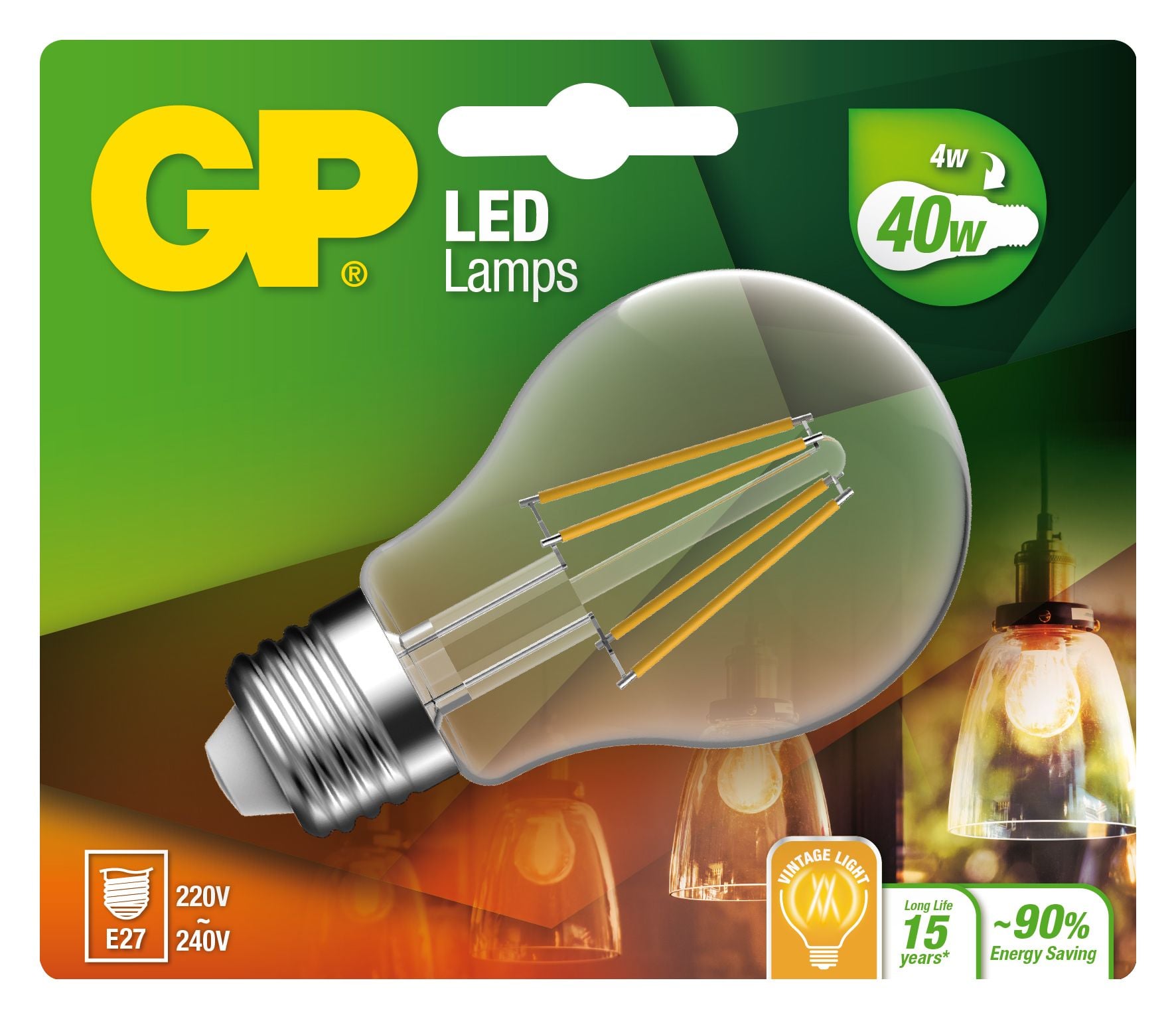 Lampadina LED E27 Bianco Caldo 4W Filamento Classe A++ - GP Batteries IC-GP472110