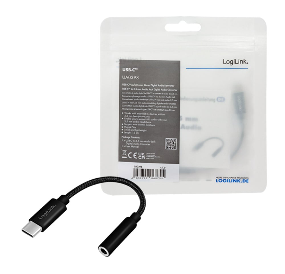 Cable Adapter USB-C Audio Male 3,5 mm Female 13 cm - Logilink IC-UA 0398