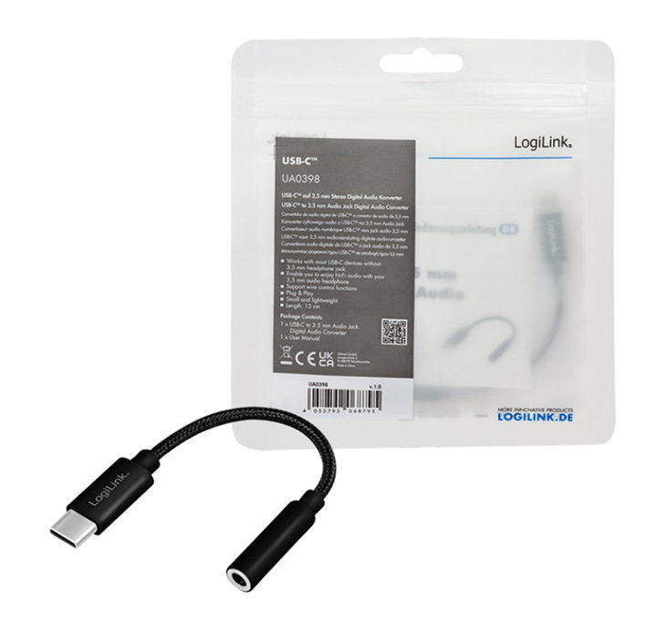 Cavo adattatore convertitore audio USB-C maschio a 3,5 mm femmina 13 cm - Logilink IC-UA0398