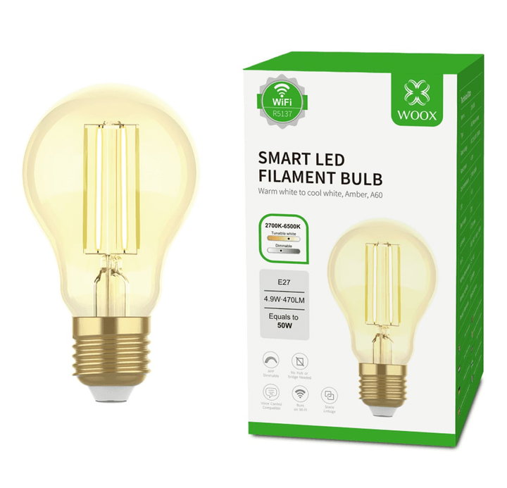 Lampadina Intelligente E27 Ambra Calda 4,9W LED a Filamento Alexa e Google Assistant - Woox IC-WO5137