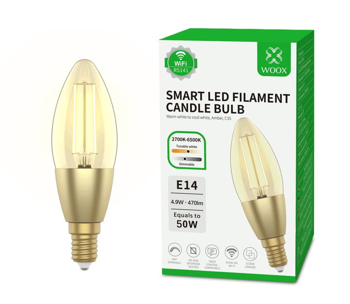 Lampadina Intelligente Candela E14 Ambra Calda 4,9W LED a Filamento Alexa Google Assistant - Woox IC-WO5141