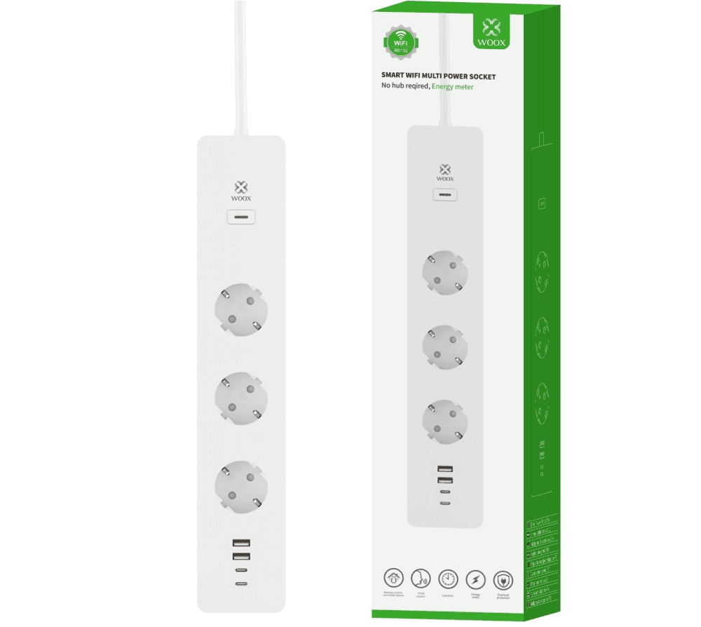 Multipresa Intelligente 3 Prese Schuko 4 USB Controllo Vocale, R6132 - Woox IC-WO6132