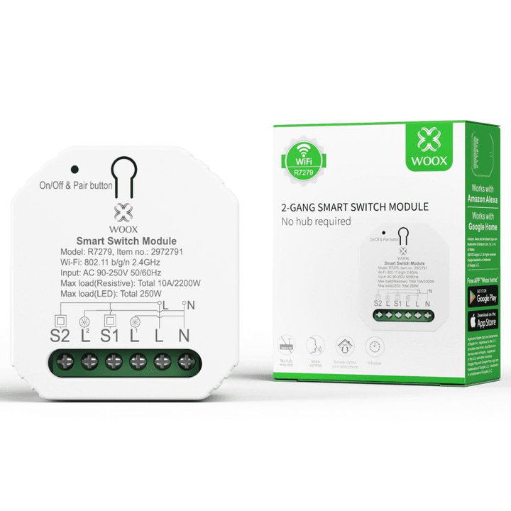 Smart Switch a 2 Canali WiFi 2.4GHz - Woox IC-WO7279