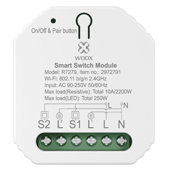 Smart Switch a 2 Canali WiFi 2.4GHz - Woox IC-WO7279