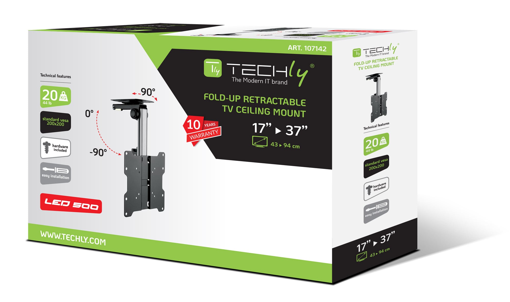 Staffa TV da Soffitto Dritto e Inclinato per TV LED/LCD 17''-37'' Nero - Techly ICA-CPLB 222