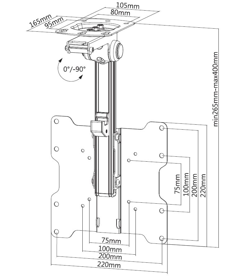 Staffa TV da Soffitto Dritto e Inclinato per TV LED/LCD 17''-37'' Nero - Techly ICA-CPLB 222