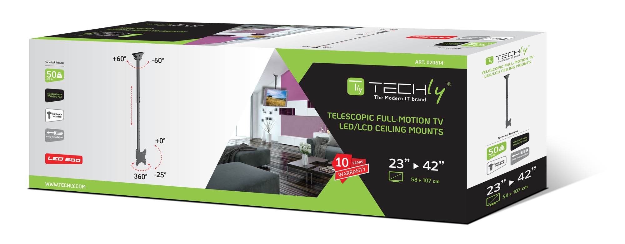 Supporto Telescopico a Soffitto fino a 1,6m per TV LED LCD 23-42'' - Techly ICA-CPLB 922L