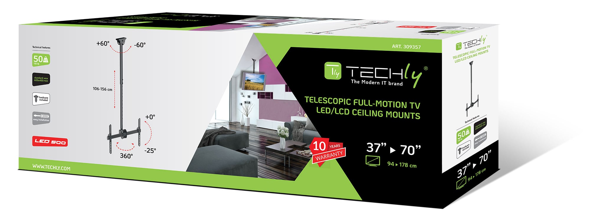 Supporto Telescopico Lungo a Soffitto per TV LED LCD 37-70'' - Techly ICA-CPLB 946L