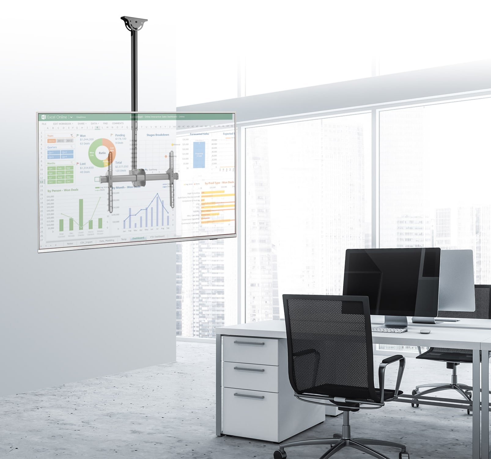 Supporto Telescopico Universale a Soffitto per TV LED LCD 37-70'' - Techly ICA-CPLB 946S