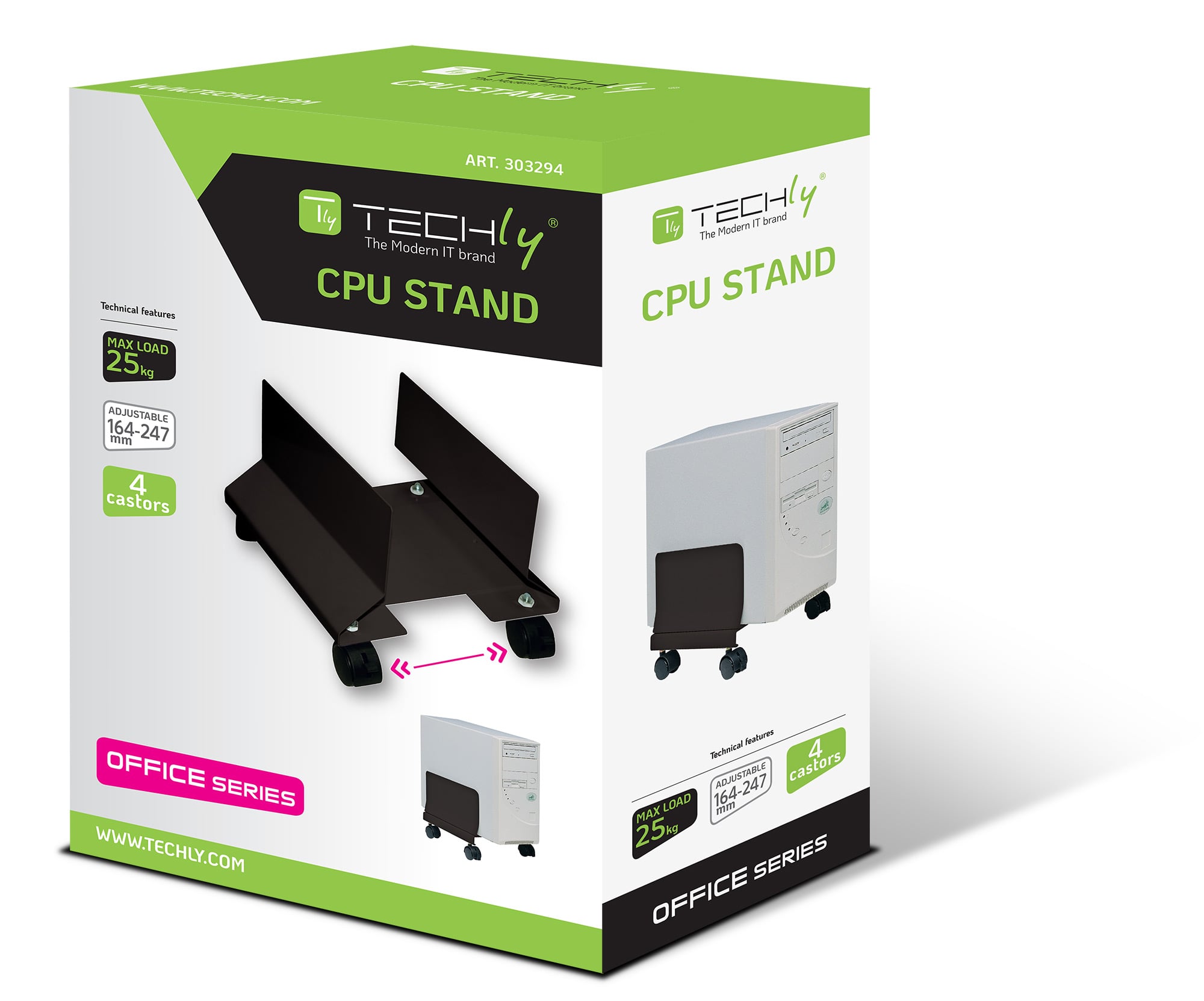 Supporto per PC in Acciaio con Ruote Nero - Techly ICA-CS 34