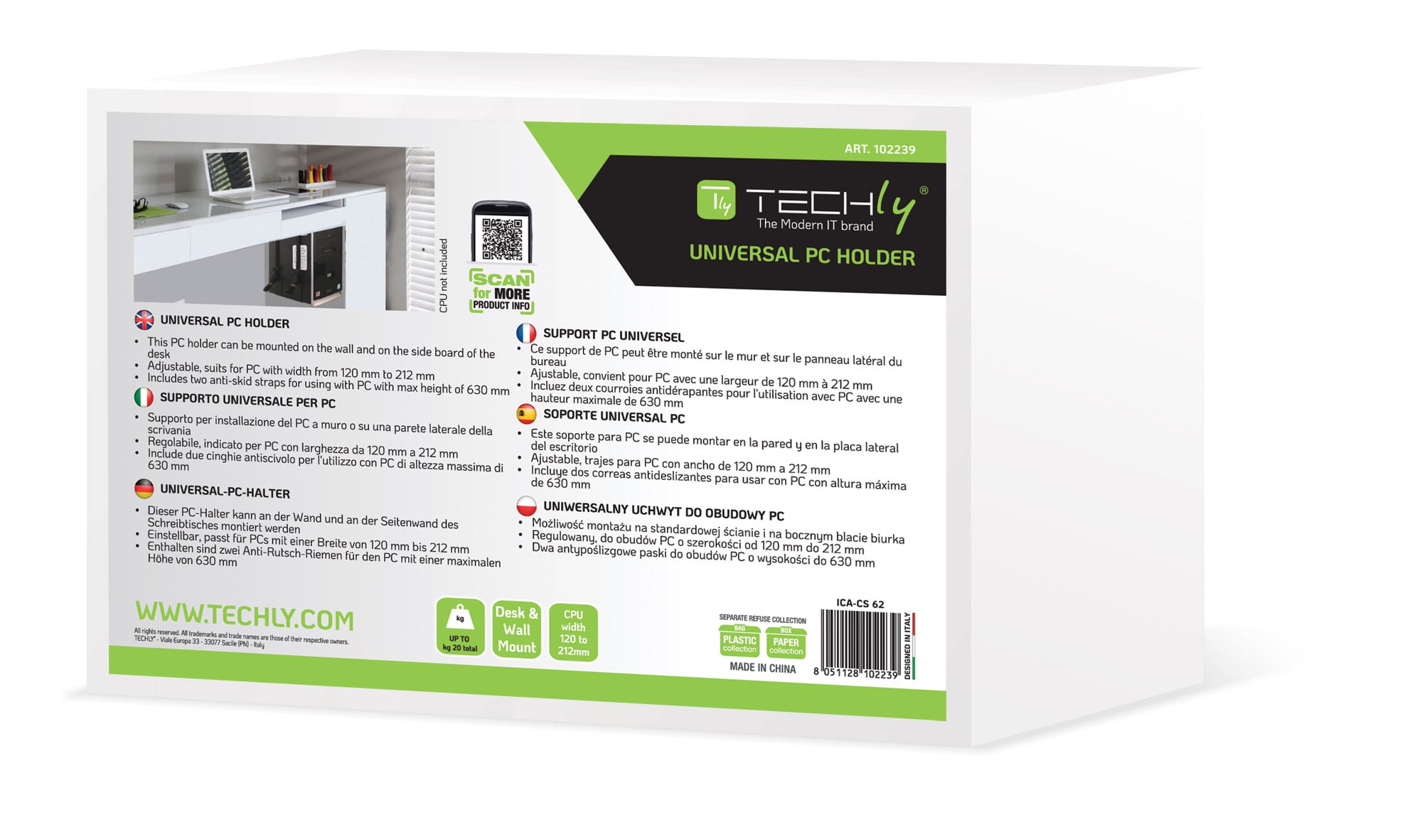 Support for PC from Wall or Wall Desk - Techly ICA-CS 62