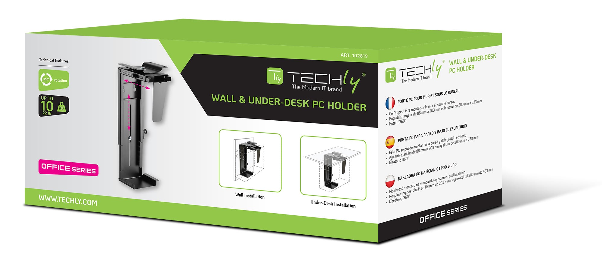 PC Support Under Desk / Adjustable Wall - Techly ICA-CS 66