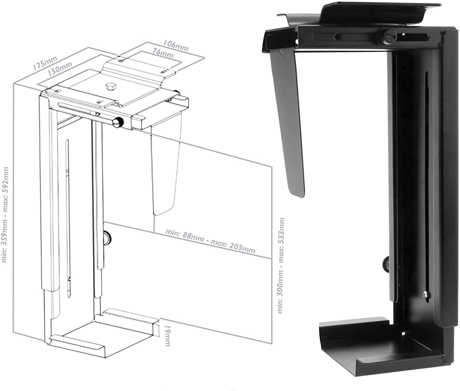 PC Support Under Desk / Adjustable Wall - Techly ICA-CS 66